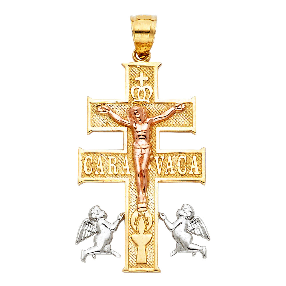 14k Tri-Color Gold King of Kings Caravace Crucifix Pendant Savior Radiant Charm