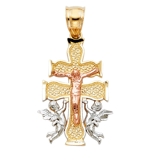 14k Tri-Color Gold 3d Precision-Cut Crucifix Distinct Cross of Caravace Pendant