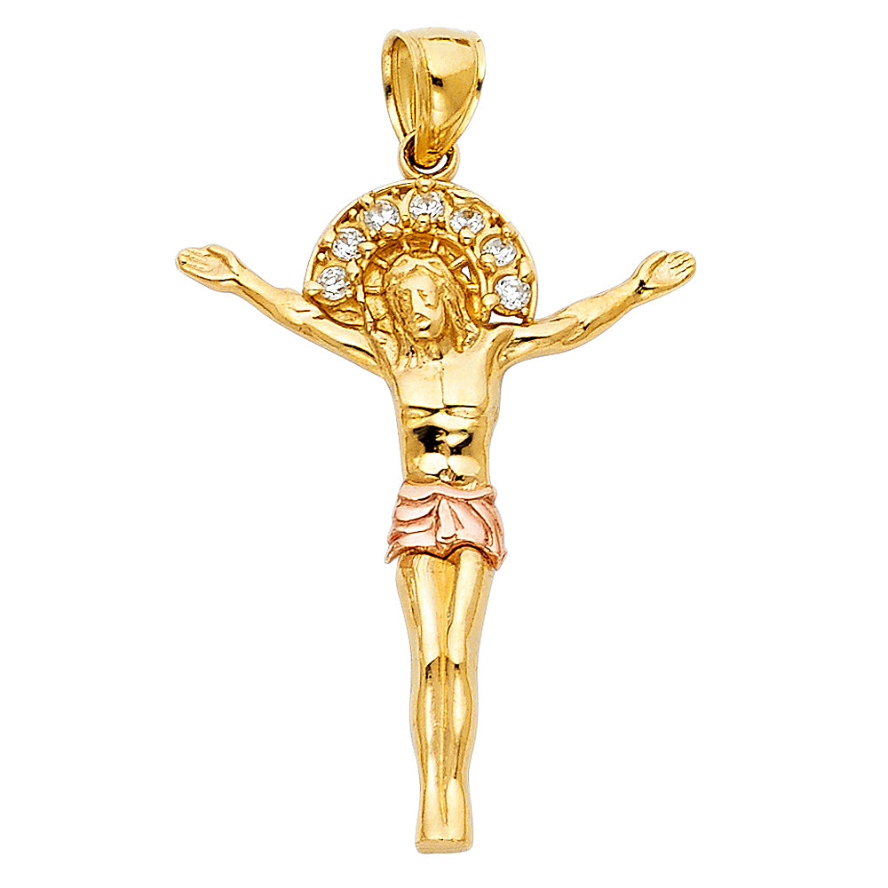 14k Two-Color Gold Jesus Dying on the Cross Prince of Peace Crucified Pendant