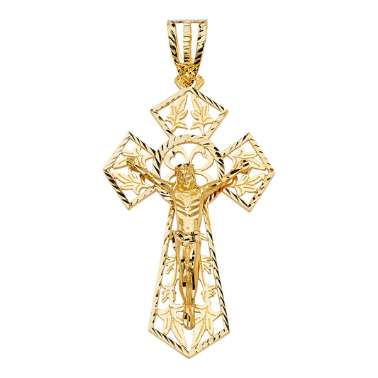 14k Yellow Gold Magnificent Cross of Christ Crucifix Pendant Diamond-Cut Charm