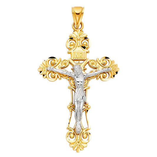 14k Yellow Gold Jesus Christ Crucified INRI Catholic Cross Pendant Faith Charm