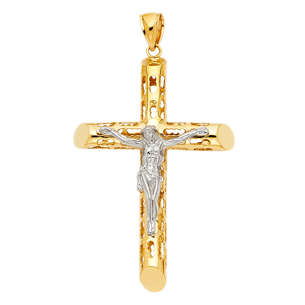 14k Yellow Gold 3D Men's Crucifix King of Kings Crucified Cross Pendant Charm