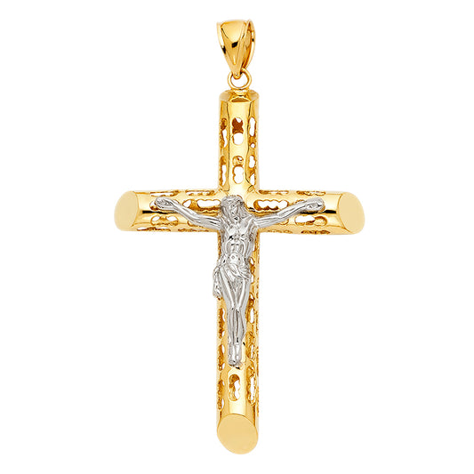 14k Yellow Gold 3D Men's Crucifix King of Kings Crucified Cross Pendant Charm