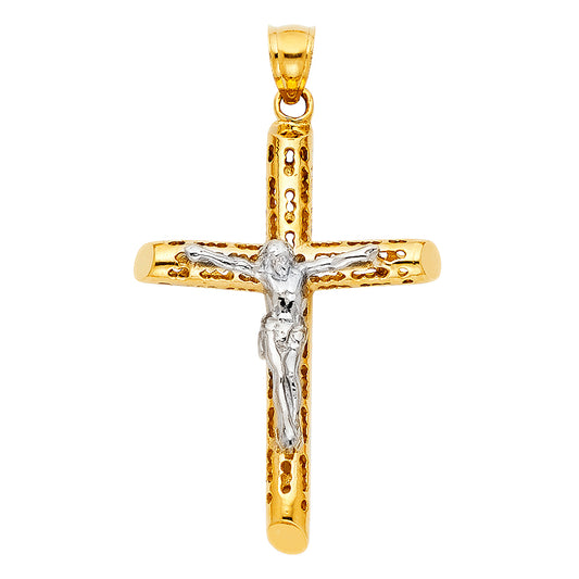 14k Yellow Gold Contemporary 3D Cross Lord of Lords Crucifix Pendant Glory Charm