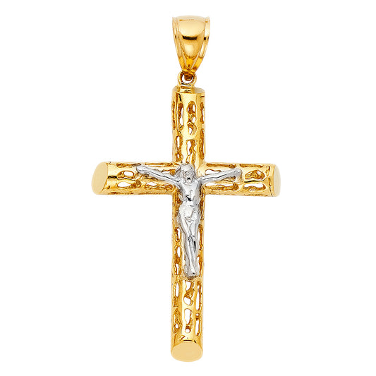 14k Yellow Gold Everlasting God Faith Cross with Jesus Pendant Crucifix Charm