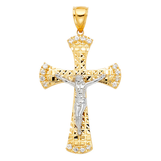 14k Yellow Gold 3D Precision-Cut Holy Crucifix Pendant Diamond-Cut Bright Charm