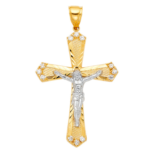 14k Yellow Gold 3D Latin Style Extra Large Modern Crucifix Cross Pendant Charm