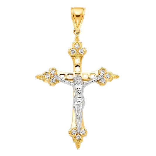 14k Yellow Gold Crucifix of Christ Latin Cross of Glory Pendant Mighty God Charm
