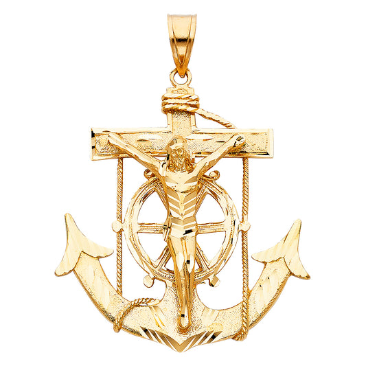 14k Yellow Gold Crucifix Anchor Cross of Guidance Pendant Charm