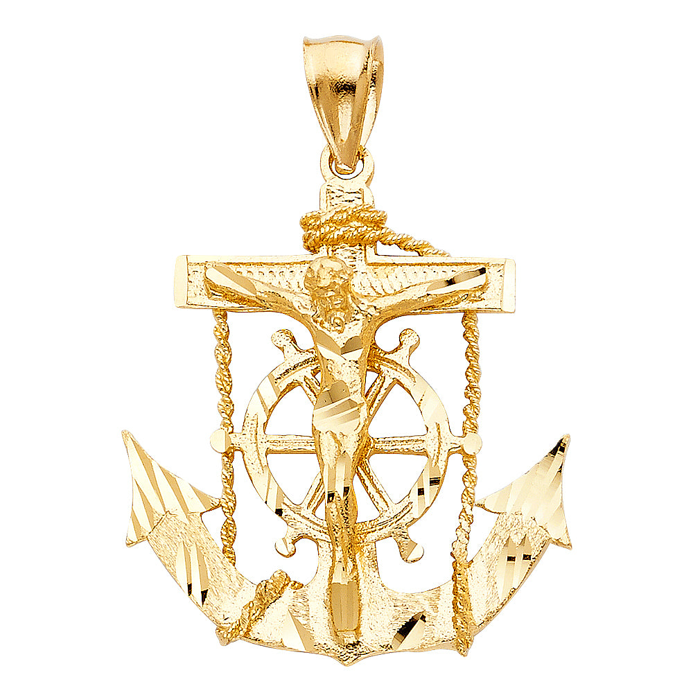 14k Yellow Gold Sailors Guidance Cross Mariners Crucifix Pendant Courage Charm