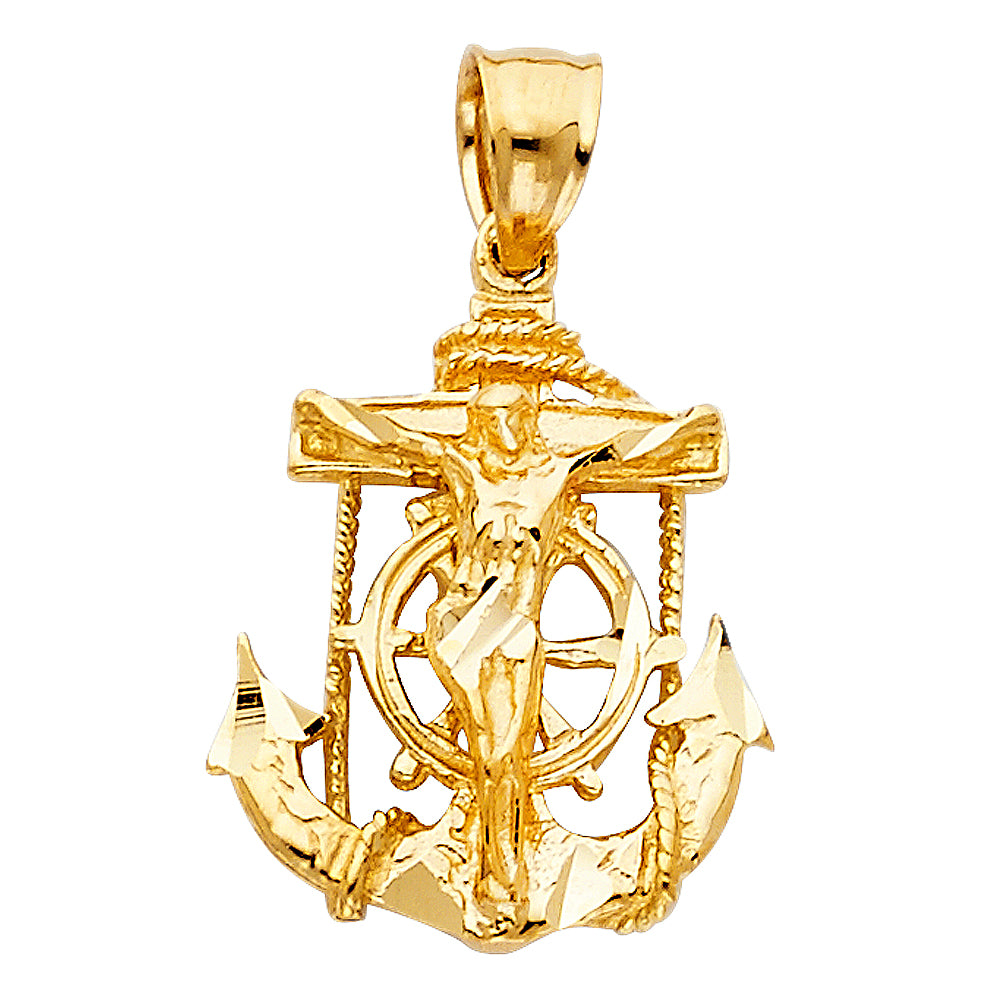 14k Yellow Gold Marine's Graduation Gift 3D Mariners Crucifix Cross Pendant