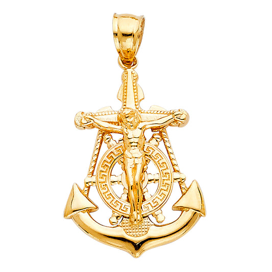 14k Yellow Gold 7 Catholic Virtues Mariners Cross Pendant Diamond-Cut Charm