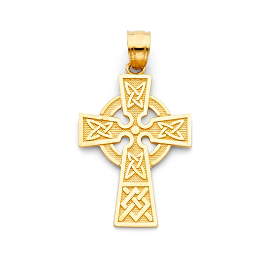 14k Yellow Gold Celtic Knot Cross Pendant Cutout Flat Triquetra Open Hoop Charm