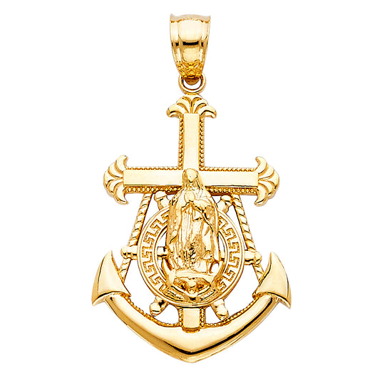 14k Yellow Gold 3D Precision Mariners Sant Mary Anchor Cross Pendant Charm