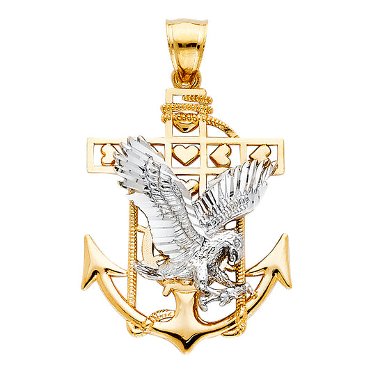 14k Yellow Gold Strength and Power Mariners Eagle Cross Pendant Guidance Charm