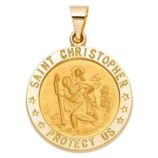 14k Yellow Gold Detailed Saint Christopher Medallion Pendant Trustworthy Charm