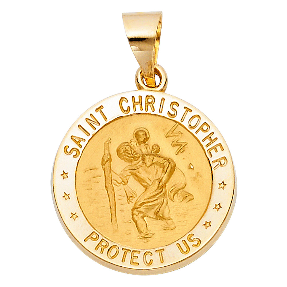 14k Yellow Gold Detailed Saint Christopher Medallion Pendant Trustworthy Charm