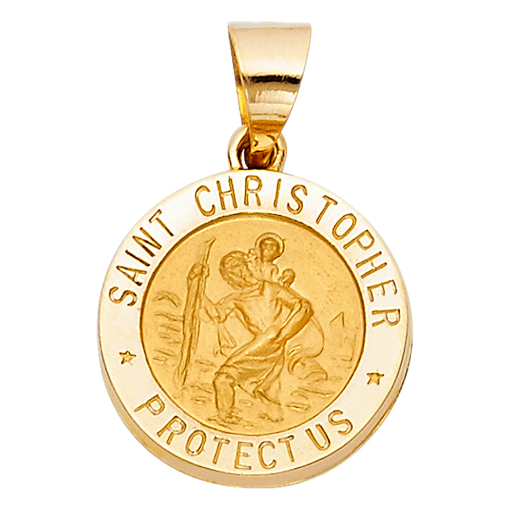 14k Yellow Gold Detailed Saint Christopher Medallion Pendant Trustworthy Charm