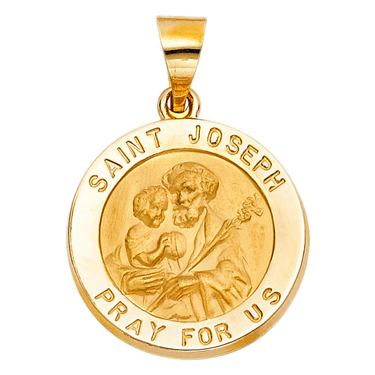 14k Yellow Gold Saint Joseph Pray For Us Medal Pendant Diamond-Cut Fathers Charm