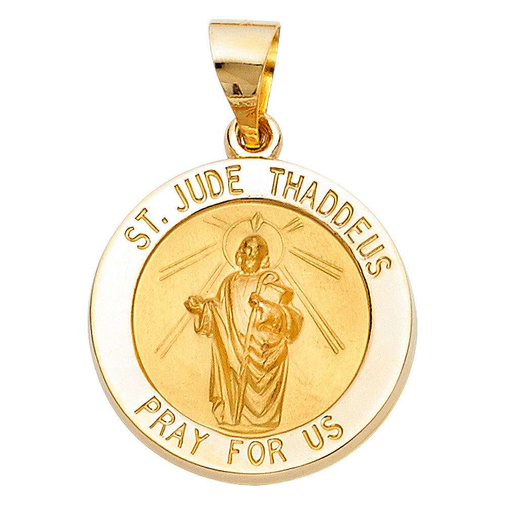 14k Yellow Gold Saint Jude Thaddaeus Medal Pray For Us Pendant Diamond-Cut Charm