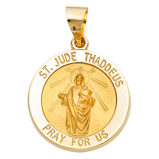 14k Yellow Gold Saint Jude Thaddaeus Medal Pray For Us Pendant Diamond-Cut Charm
