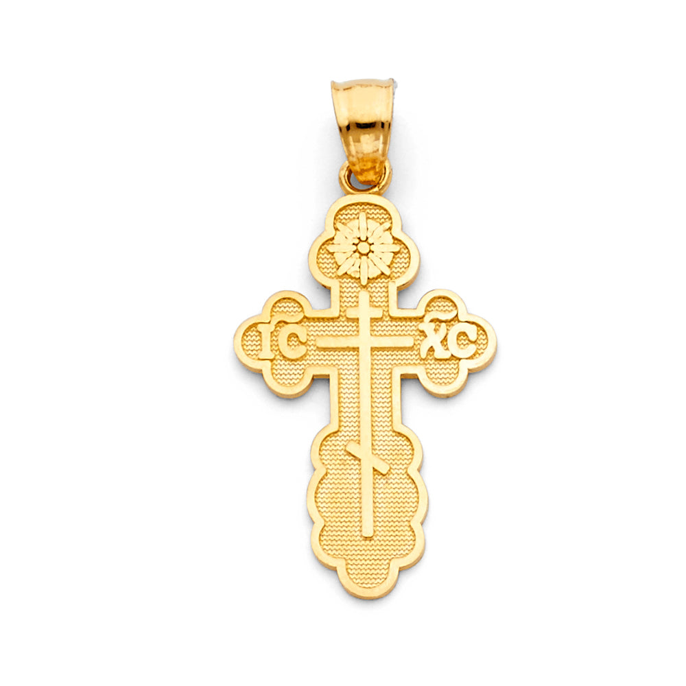 14k Yellow Gold St. Olga Cross Pendant Greek Orthodox Russian Ornate Charm