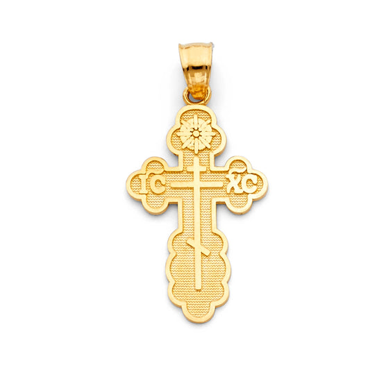 14k Yellow Gold St. Olga Cross Pendant Greek Orthodox Russian Ornate Charm