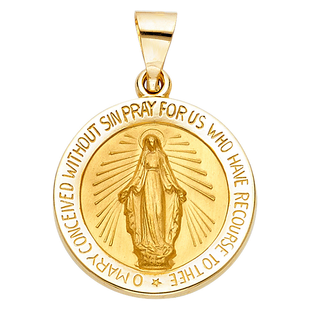 14k Yellow Gold Milagrosa Medallion Virgin Mary Pendant Pray For Us Charm