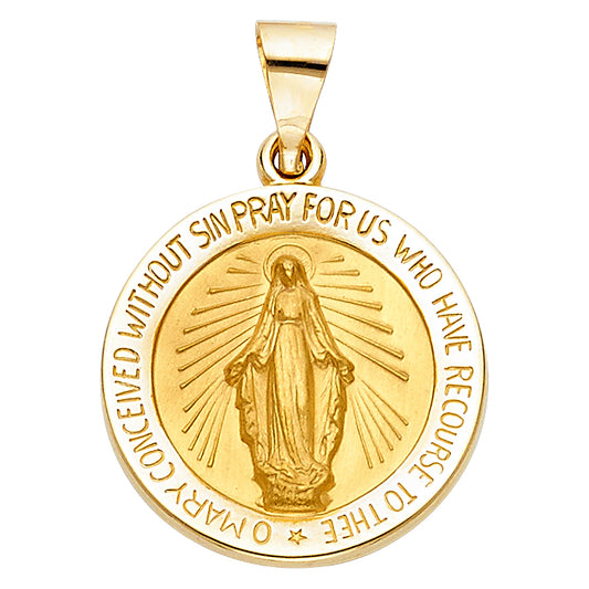 14k Yellow Gold Milagrosa Medallion Virgin Mary Pendant Pray For Us Charm
