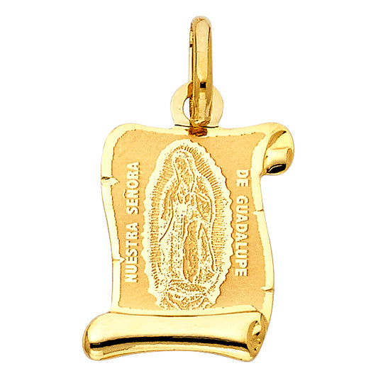 14k Yellow Gold Nuestra Señora de Guadalupe Medalla Pendant Mexico City Charm