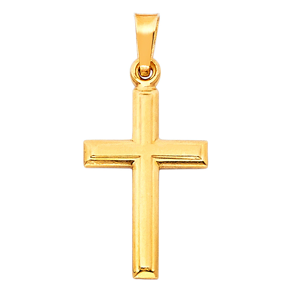 14k Yellow Gold Beveled Cross Pendant High Polish Classic Simple Shiny Charm