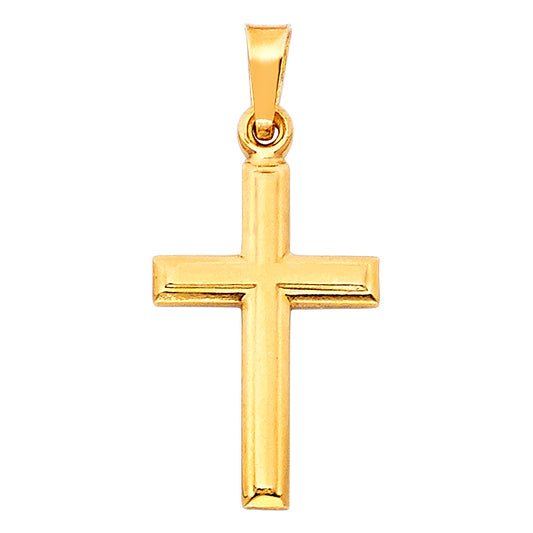 14k Yellow Gold Beveled Cross Pendant High Polish Classic Simple Shiny Charm