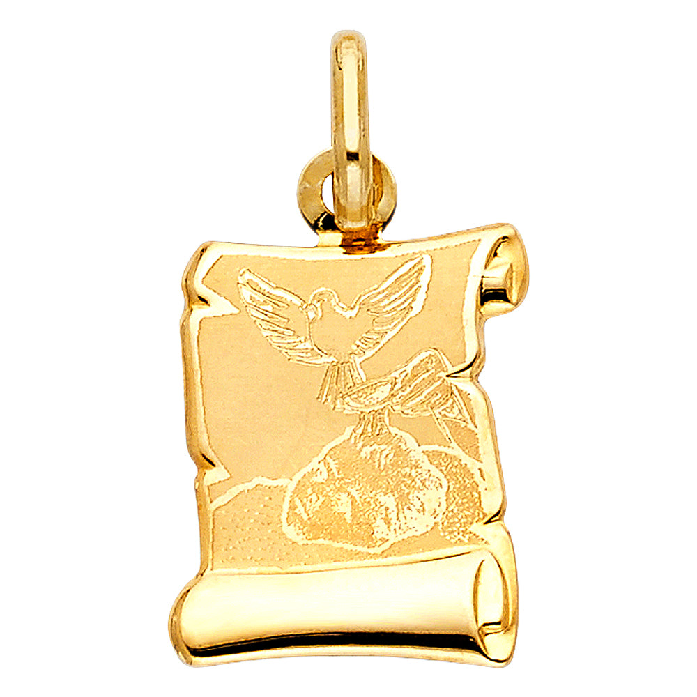 14k Yellow Gold Spirit Dove High Polished Christian Pendant Baptism Charm