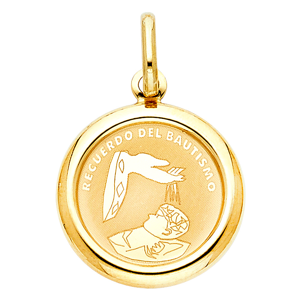 14k Yellow Gold Recuerdo Del Bautismo Holy Baptism Catholic Sacrament Pendant
