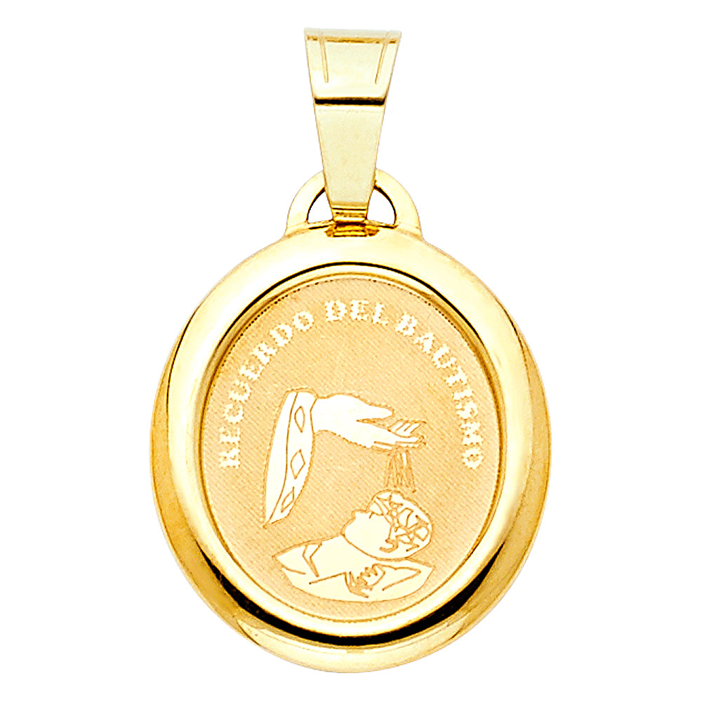 14k Yellow Gold Recuerdo Del Bautismo Holy Baptism Catholic Sacrament Pendant