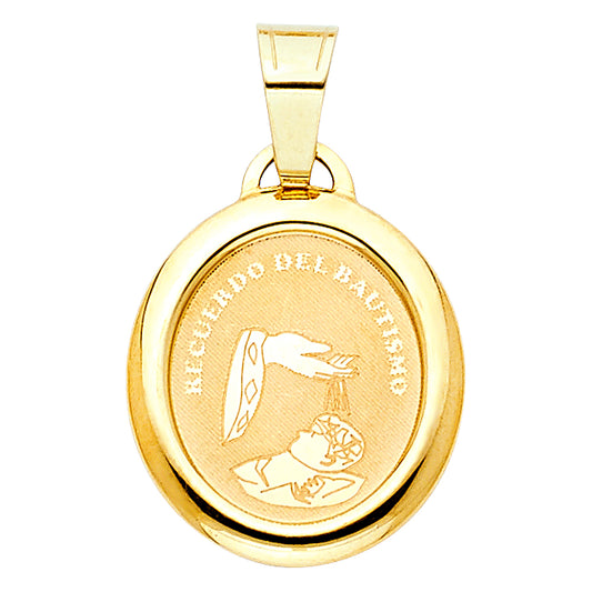 14k Yellow Gold Recuerdo Del Bautismo Holy Baptism Catholic Sacrament Pendant