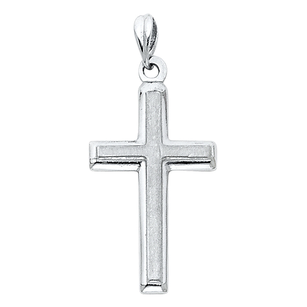 14k White Gold Smooth Cross Pendant Minimalist Shiny Traditional Bible Charm