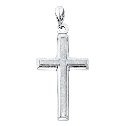 14k White Gold Smooth Cross Pendant Minimalist Shiny Traditional Bible Charm
