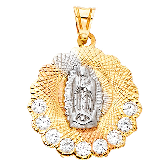 14k Tri-Color Gold Bright Colorful Virgin of Guadalupe Pendant Holy Spirit Charm