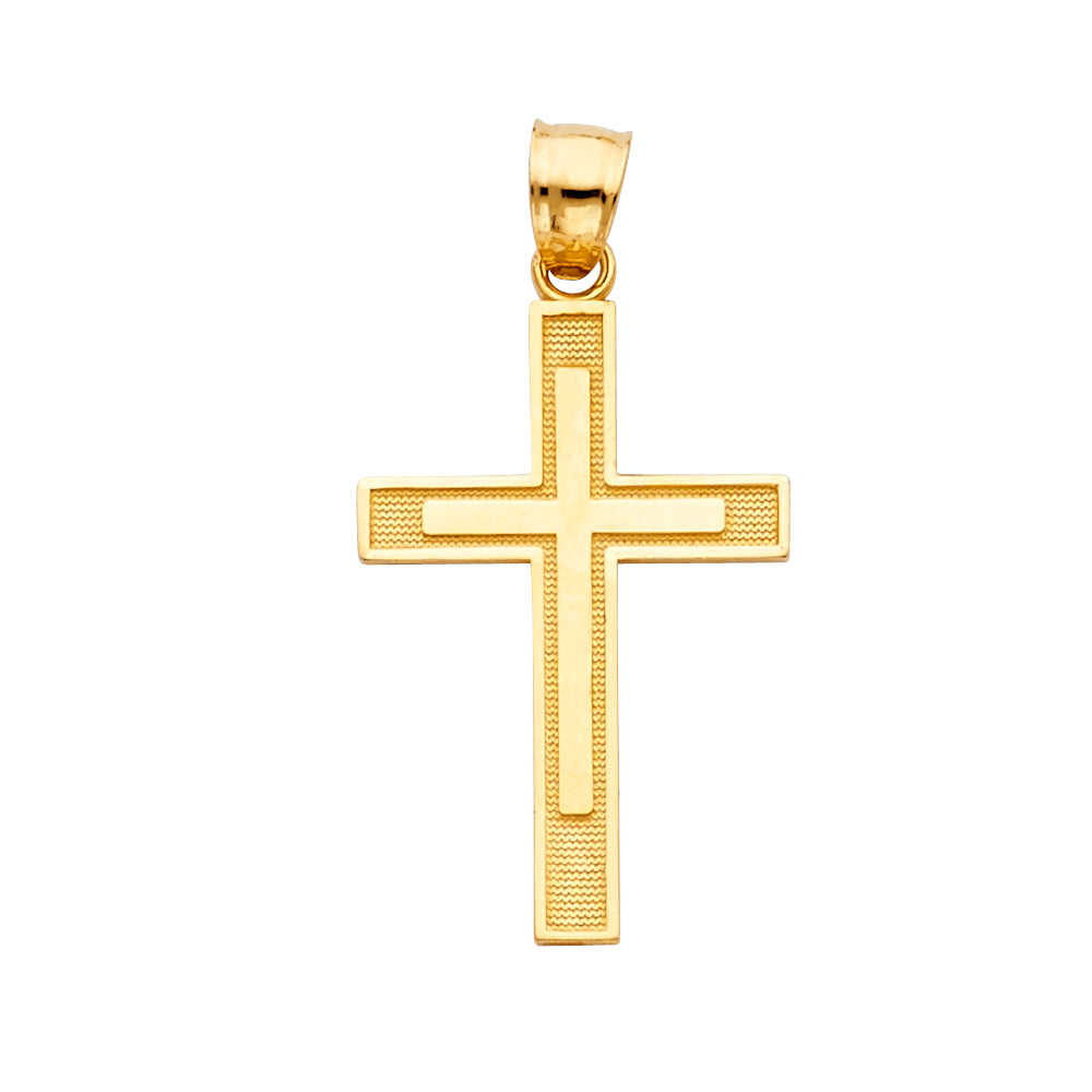 14k Yellow Gold Flat Cross Pendant Jesus Christ Minimalist Simple Classic Charm