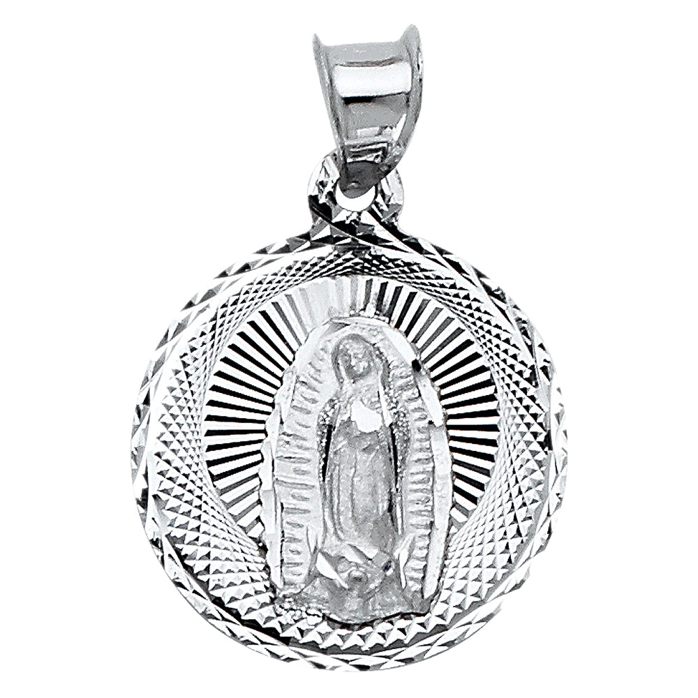 14k Yellow Gold Our Lady of Guadalupe Medal Pendant Holiness Diamond-Cut Charm
