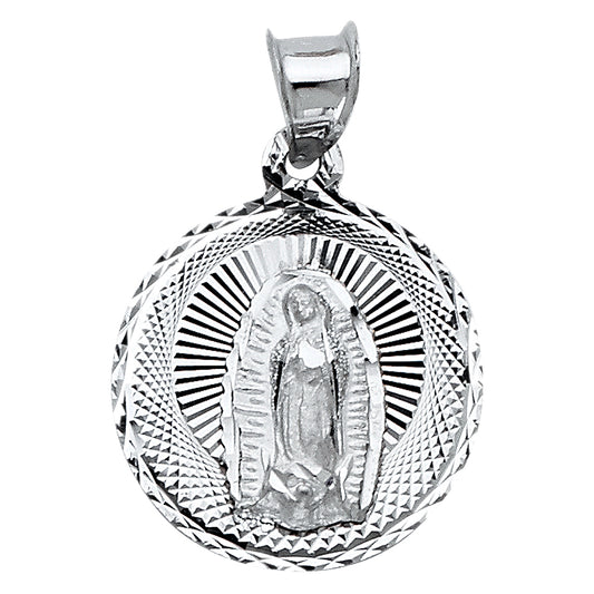 14k Yellow Gold Our Lady of Guadalupe Medal Pendant Holiness Diamond-Cut Charm