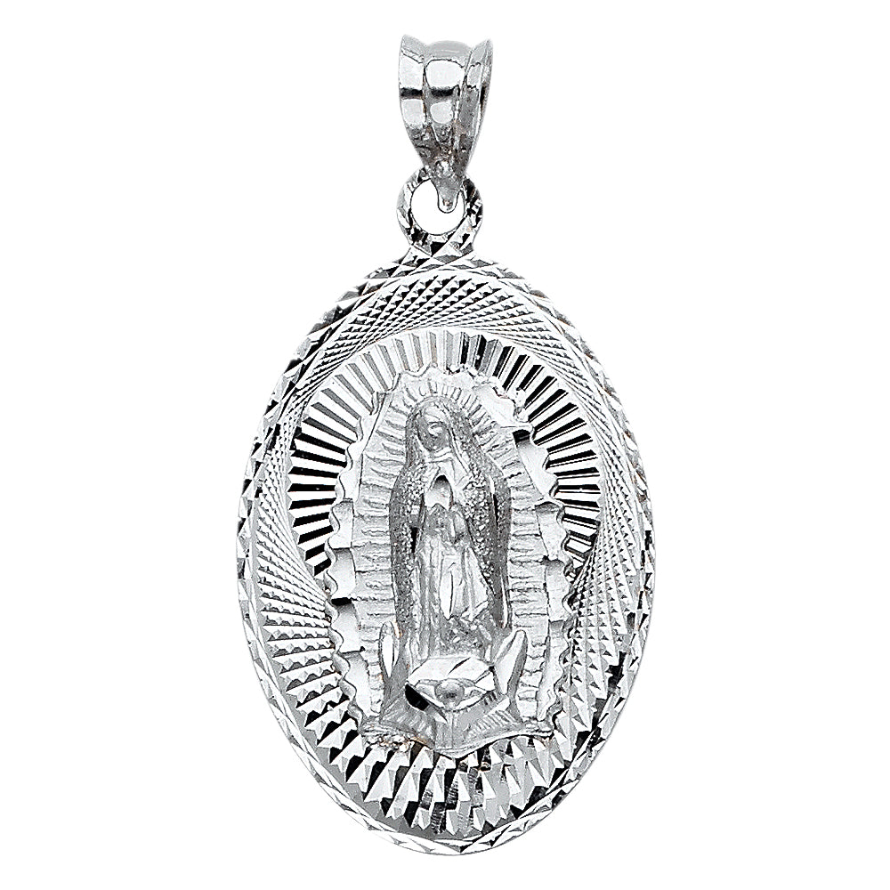 14k Yellow Gold Saint Mary of Guadalupe Medal Pendant Powerful Protection Charm