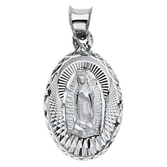 14k Yellow Gold Holy Virgin of Mexico Pray for Us Saint Guadalupe Pendant Charm