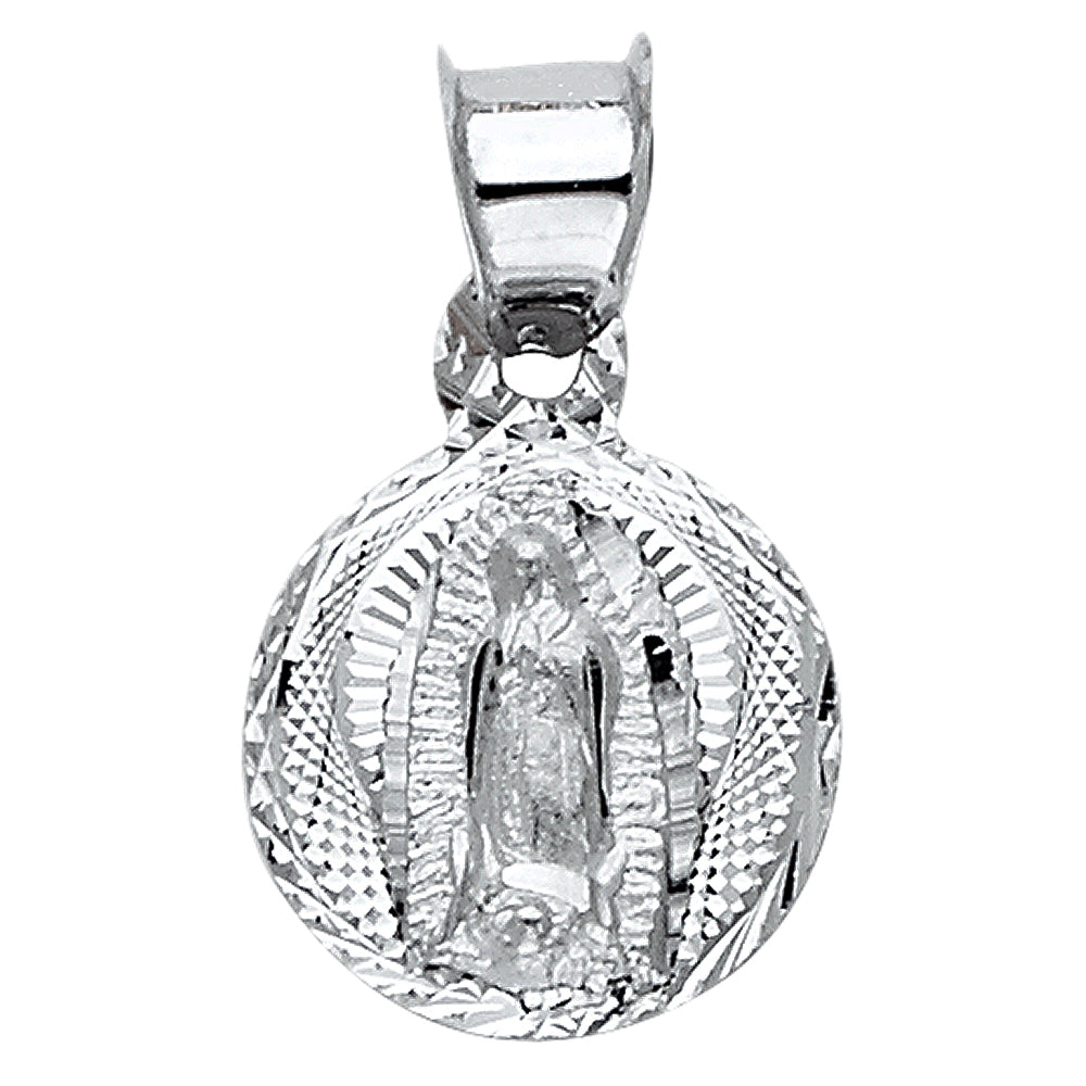 14k Yellow Gold Round Guadalupe Medal Pendant Diamond-Cut Unisex Saint Charm