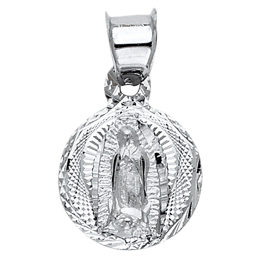 14k Yellow Gold Round Guadalupe Medal Pendant Diamond-Cut Unisex Saint Charm