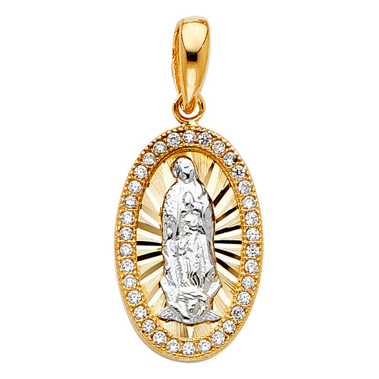 14k Two-Color Gold Brillante Colorido Virgin de Guadalupe Pendant Ungido Charm