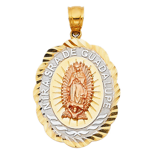 14k Tri-Color Gold Our Lady of Guadalupe Medal Pendant Blessed Virgin Mary Charm
