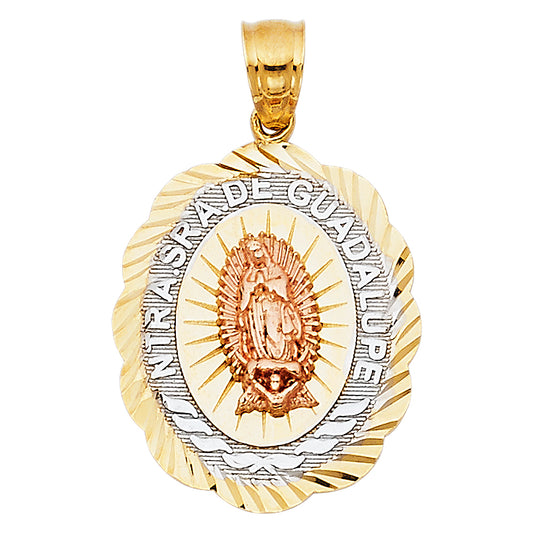 14k Tri-Color Gold Our Lady of Guadalupe Medal Pendant Blessed Virgin Mary Charm