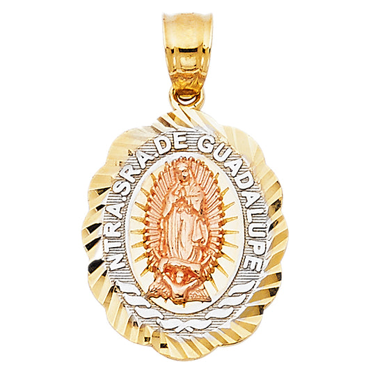 14k Tri-Color Gold Our Lady of Guadalupe Medal Pendant Blessed Virgin Mary Charm